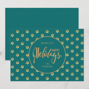 Cartão De Festividades Festivo Luxe Teal e Dourado Natal Feliz