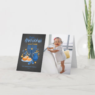 Cartão De Festividades Festivo Menorah Chalkboard Photo Happy Hanukkah