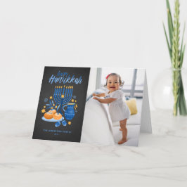 Cartão De Festividades Festivo Menorah Chalkboard Photo Happy Hanukkah