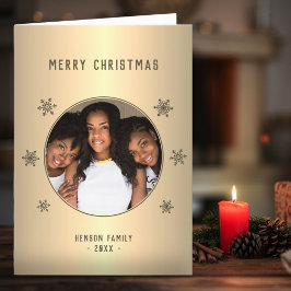 Cartão De Festividades Festivo Ouro Metálico Floco de Neve Foto Natal