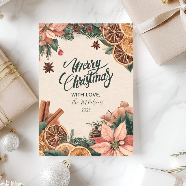 Cartão De Festividades Festivo Poinsettia Citrus (Criador carregado)