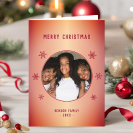 Cartão De Festividades Festivo Red Metallic Snowflake Foto Natal