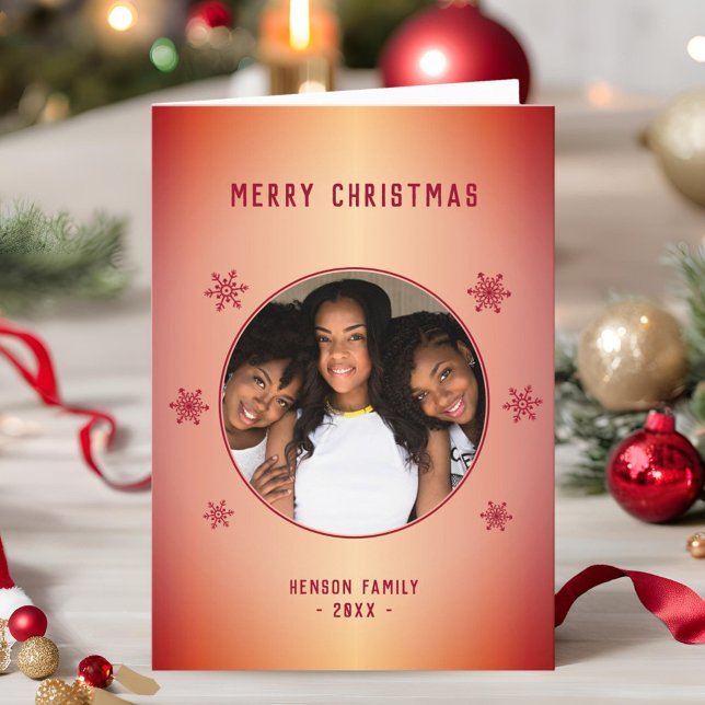 Cartão De Festividades Festivo Red Metallic Snowflake Foto Natal (Criador carregado)