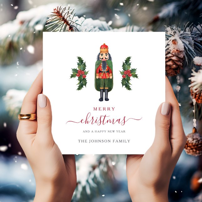 Cartão De Festividades Festivo Red Nutcracker Feliz Natal (Festive Red Nutcracker Merry Christmas Holiday Card)