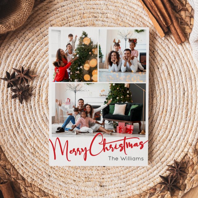 Cartão De Festividades Festivo Red Scrip Vertical 3 Foto Natal (Criador carregado)