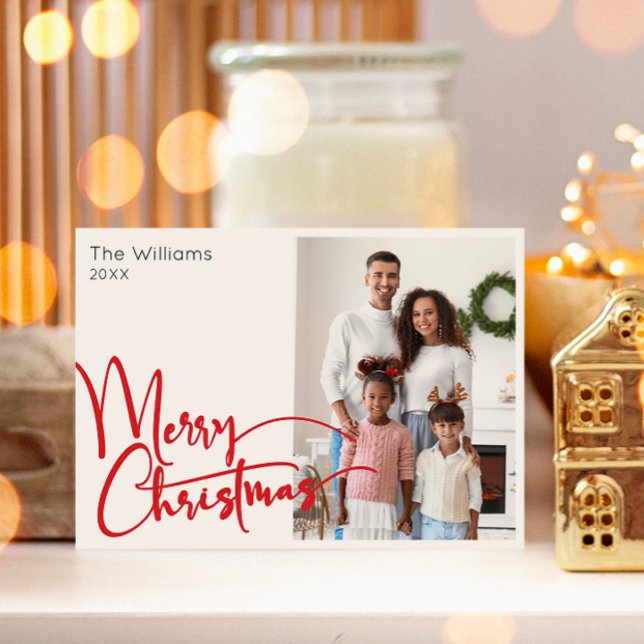 Cartão De Festividades Festivo Red Script Felry Natal Um Foto (Criador carregado)