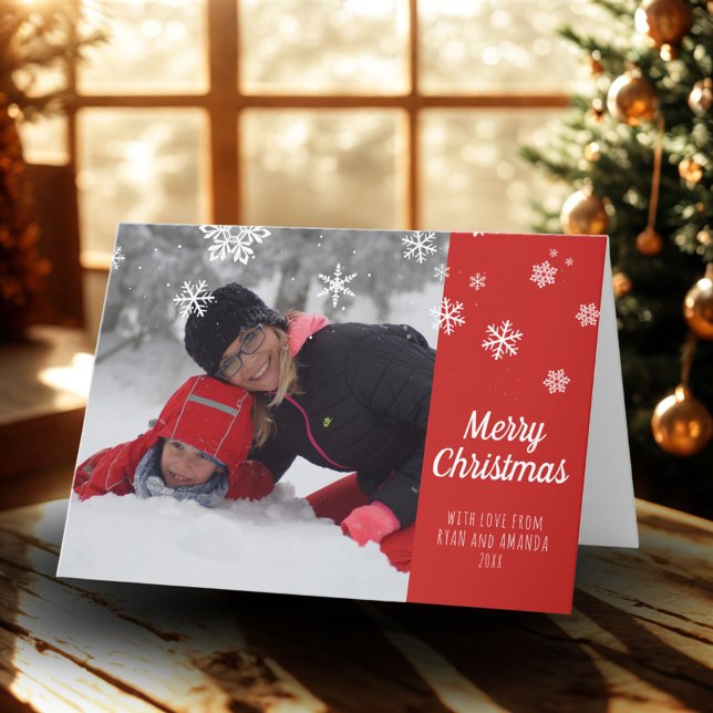 Cartão De Festividades Festivo Red Snowflake Foto de Natal Feliz (Criador carregado)