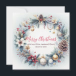 Cartão De Festividades Festivo Winter Frame Christmas<br><div class="desc">Uma coroa de Natal decorada com ornamentos de ouro,  cones de pinho e bagas sagradas</div>