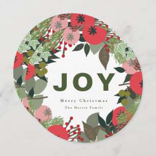 Cartão De Festividades Festivo Wreath com Joy Typografia