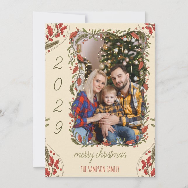 Cartão De Festividades Fia Botânica - Natal da Família Personalizada (Frente)