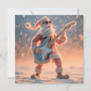 Cartão De Festividades Figura do Papai Noel Tocando uma Guitarra Elétrica