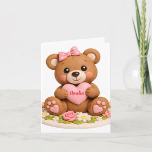 Cartão De Festividades Figurinha de Urso de Pelúcia Fofo com Coração com
