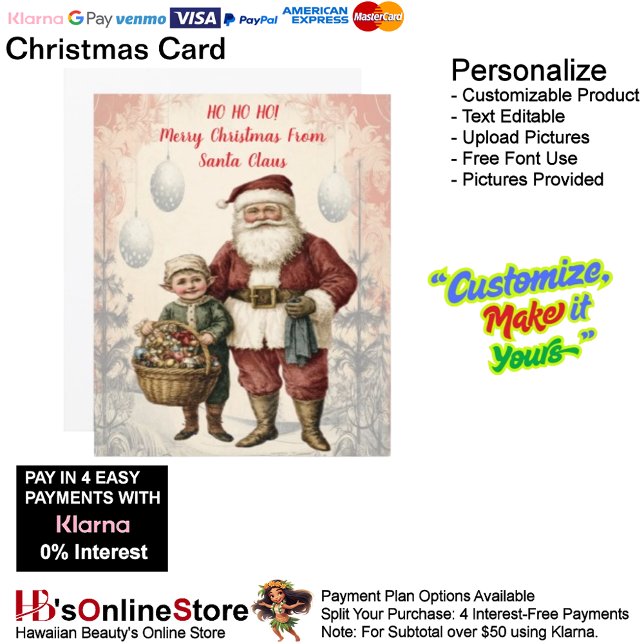 Cartão De Festividades Filha de Elfo de Natal do Papai Noel Vitoriano (Victorian Santa Claus Christmas Holiday Elf Child Holiday Card 6.)