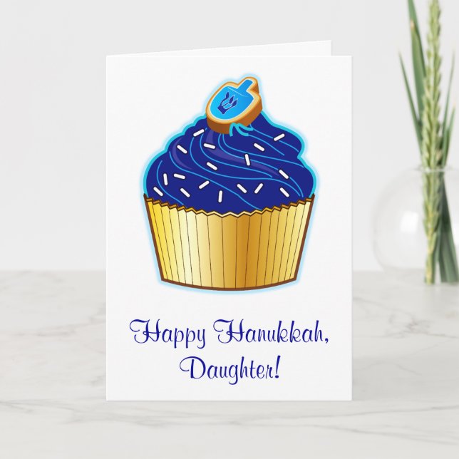 Cartão De Festividades Filha de Hanukkah: Cupcake e biscoito de Dreidel (Frente)