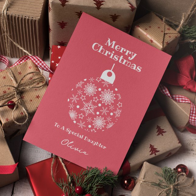 Cartão De Festividades Filha de Natal Branca Rosa Personalizada (Criador carregado)