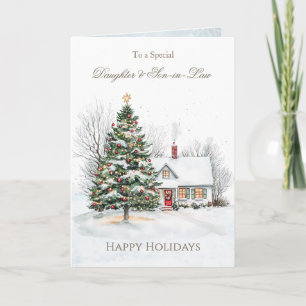 Cartão De Festividades Filha e árvore de Natal Son-in-law