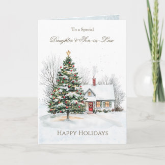 Cartão De Festividades Filha e árvore de Natal Son-in-law