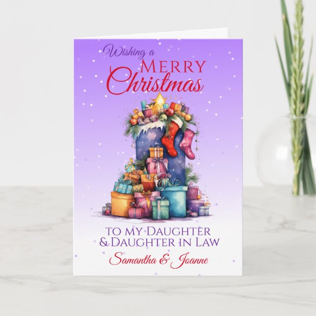 Cartão De Festividades Filha E Filha Roxos De Natal (Frente)