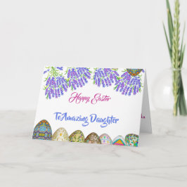 Cartão De Festividades Filha felz pascoa Óvulo Floral Azul Lilaco Púrpura