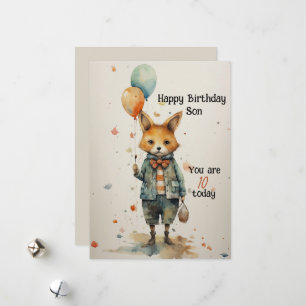 Cartão De Festividades Filho 10º Aniversário Abstrato Fox