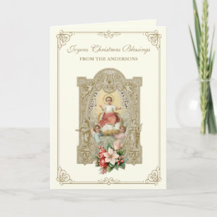 Cartão De Festividades Filho católico Jesus Poinsettia Floral