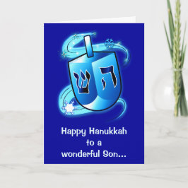 Cartão De Festividades Filho feliz de Hanukkah com giro de Dreidel