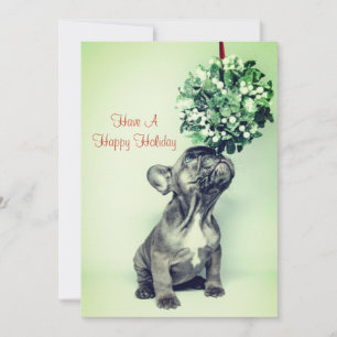 Cartão De Festividades Filhote de Bulldog Francês e Visco