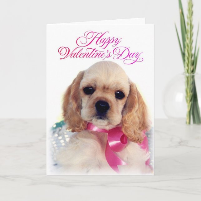 Cartão De Festividades Filhote de cachorro amarelo do Cocker (Frente)