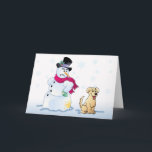 Cartão De Festividades filhote de cachorro e boneco de neve amarelos do<br><div class="desc">Boas festas de Cleverpup</div>