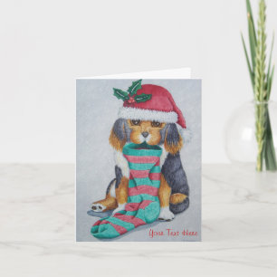 Cartão De Festividades filhote de cachorro preto e marrom bonito com meia