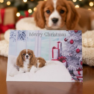 Cartão De Festividades Filhote de Cavalier King Charles Spaniel na Árvore