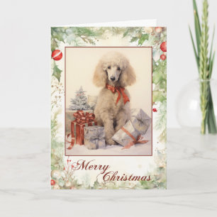 Cartão De Festividades Filhote de Poodle Vitoriano Natal