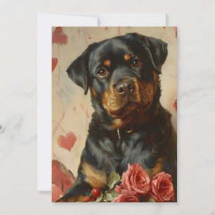 Cartão De Festividades Filhote de Rottweiler Dia dos Namorados Vintage
