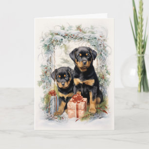 Cartão De Festividades Filhote de Rottweiler Vitoriano Natal