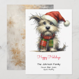 Cartão De Festividades Filhote de Terrier com Chapéu de Papai Noel Vermel