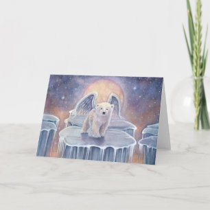 Cartão De Festividades Filhote de Urso Polar Doce Anjo Arte Fantasia Vida