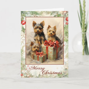 Cartão De Festividades Filhote de Yorkshire Terrier Vitoriano Natal