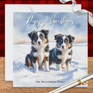 Cartão De Festividades Filhotes de Border Collie Fofos no Natal de Cachor