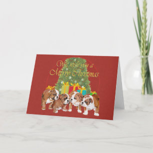 Cartão De Festividades Filhotes de Bulldog Inglês Natal
