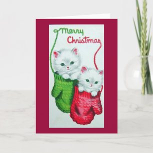 Cartão De Festividades Filhotes de gato em luvas de Natal feliz