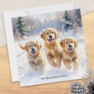 Cartão De Festividades Filhotes de Retriever Dourado no Natal de Cachorri
