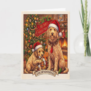 Cartão De Festividades Filhotes Divertidos Goldendoodles Feliz Natal Acon