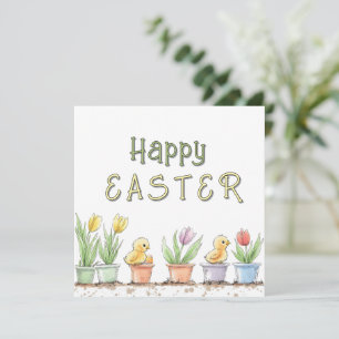 Cartão De Festividades Filhotes Fofos Aquarela Feliz Páscoa