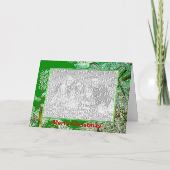 Cartão De Festividades Filmagens de pinheiro de Natal congelado em foto v (Frente)