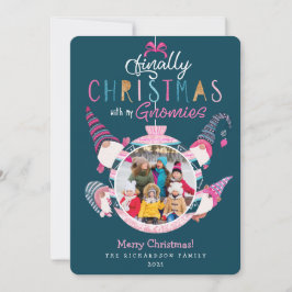 Cartão De Festividades Finalmente Natal Com Minha Foto Da Família Gnomies