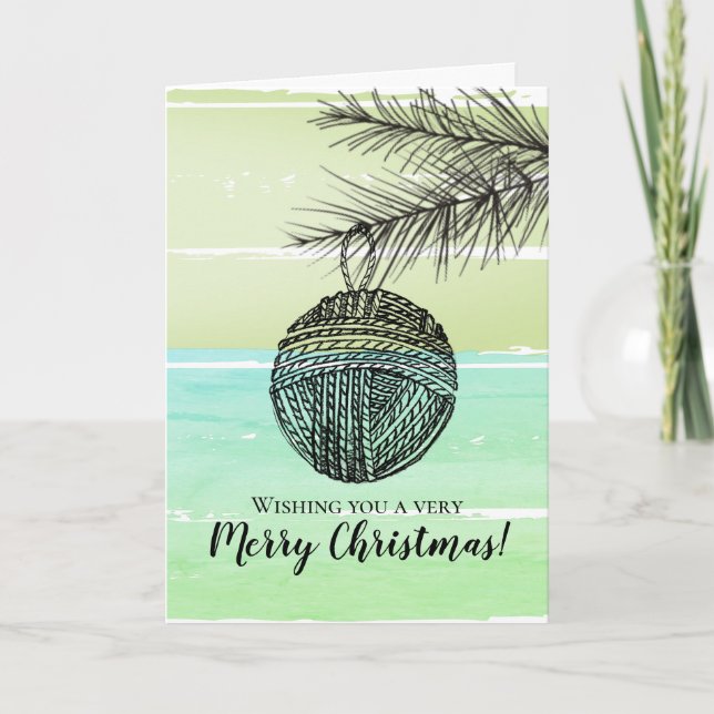 Cartão De Festividades Fios de crochê de tricô foto personalizada Natal (Frente)