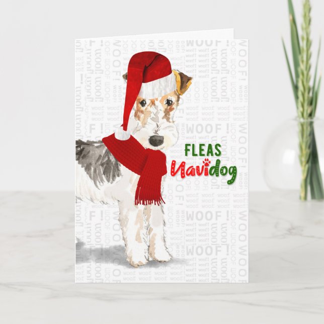 Cartão De Festividades Fios de Natal com Fox Terrier Fleas NaviDOG (Frente)