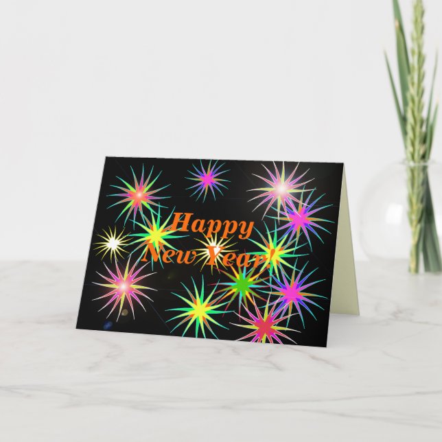 Cartão De Festividades Fireworks Flash de ano novo em preto (Frente)
