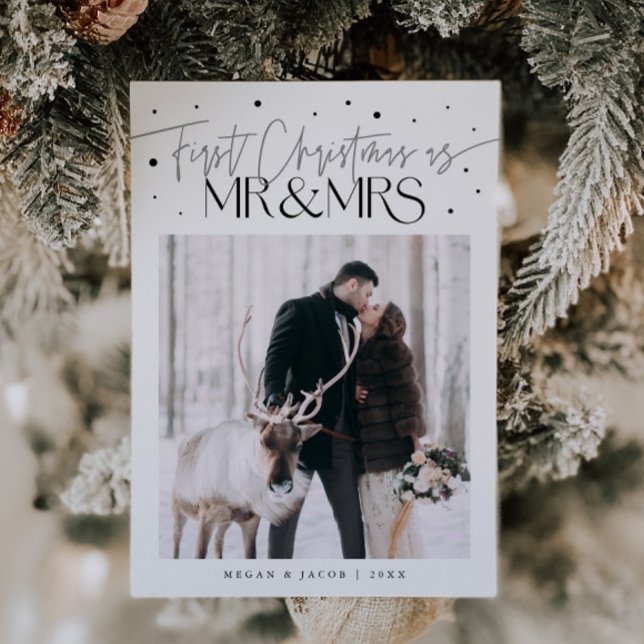 Cartão De Festividades First Christmas Mr Mrs Newlywed Photo White (Criador carregado)