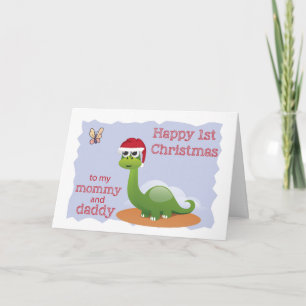Cartão De Festividades First Christmas to Mommy & Daddy, Cute Dinosaur